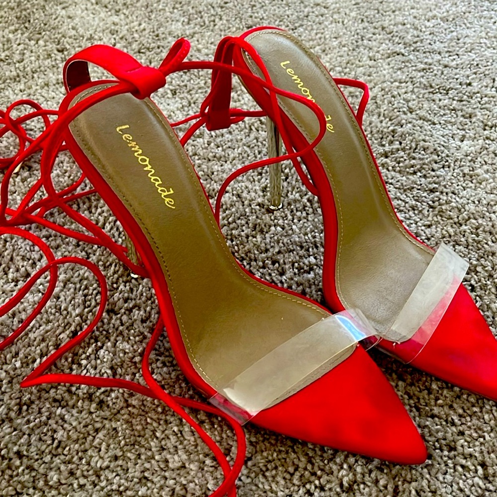 Red lemonade heels with straps and gold heel